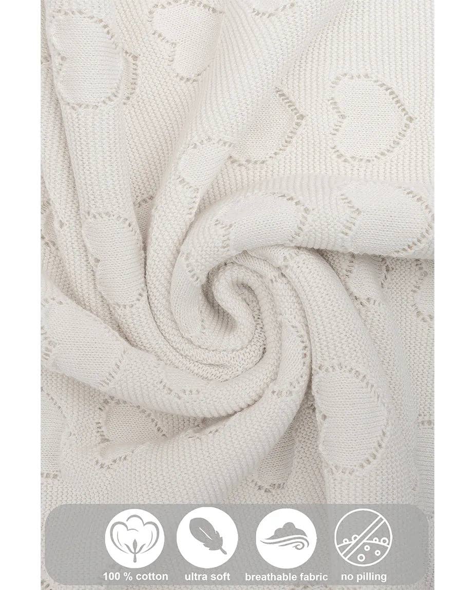 Lilax - Baby Girl Cotton Knit Heart Receiving Blanket: Cream / One Size