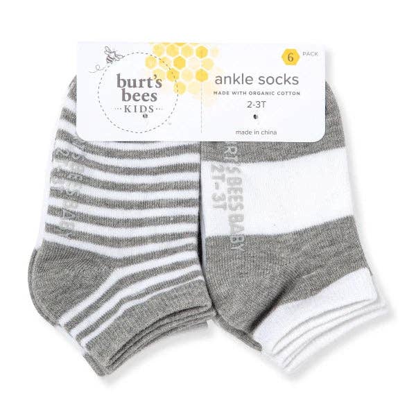 Burt's Bees Baby - Solid & Stripes Organic Cotton Baby Ankle Socks 6 Pack: Heather Grey / 0-3 Months