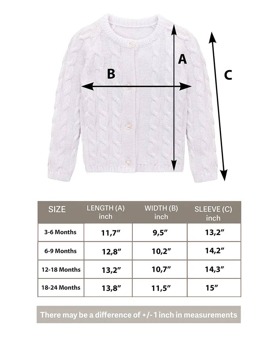 Lilax - Baby Girls' Cable Knit Long Sleeve Cotton Cardigan: White / 18-24M