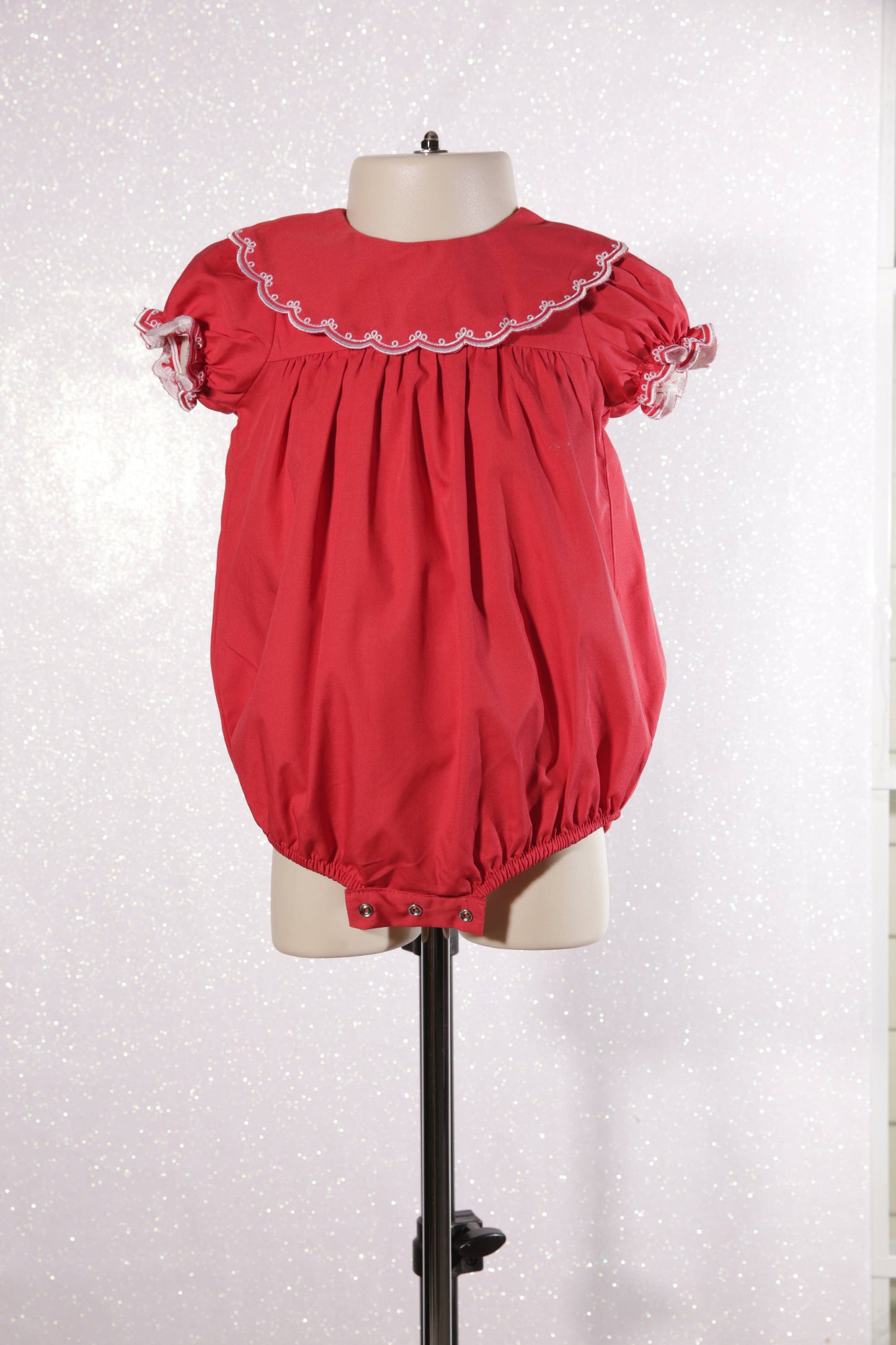 Hello Bebes! - Red Embroidered Round Collar Bubble: 3-6 months
