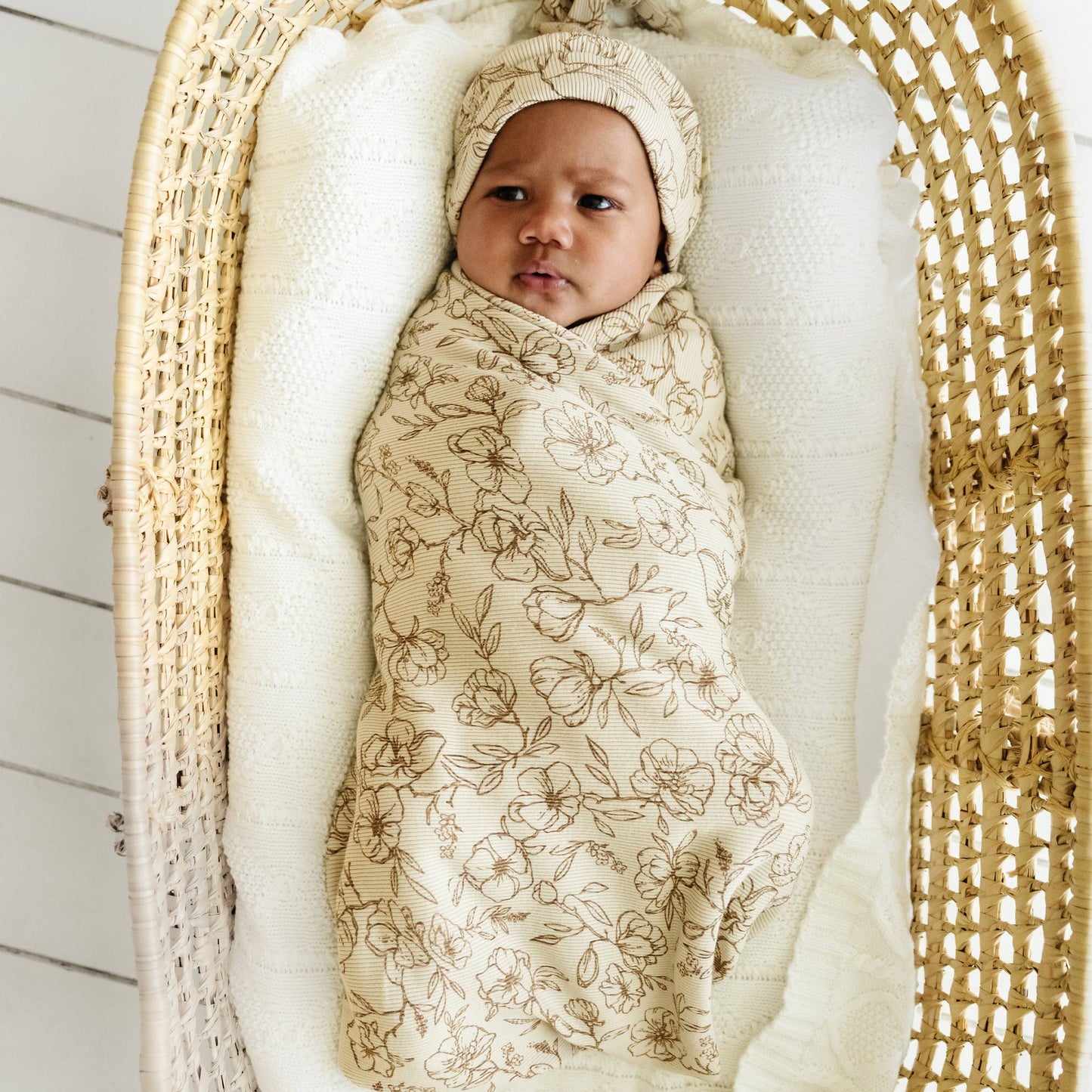 Organic Swaddle Blanket & Hat - Vintage Bloom