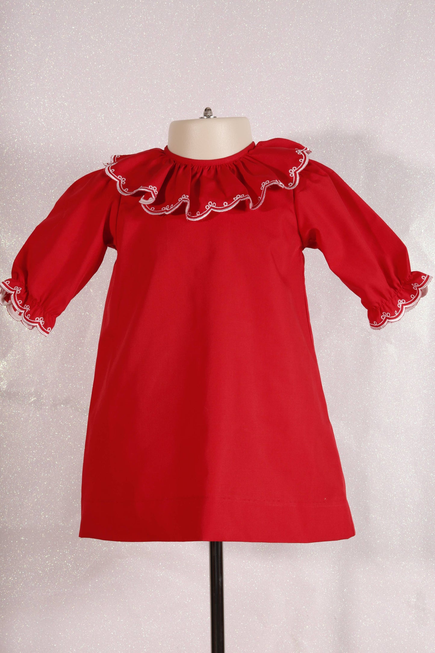 Hello Bebes! - Vintage Red Embroidered Ruffle Collar Dress: 4T