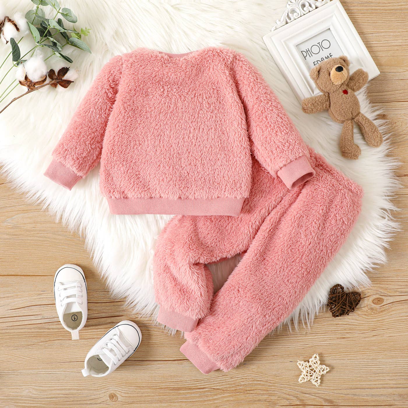 PatPat - 2pcs Baby Boy/Girl Thermal Fuzzy  Pullover and Pants Set: Pink / 3-6 Months