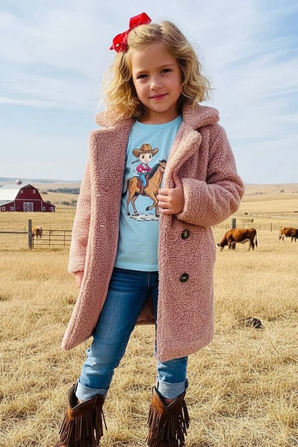 luluclothes - Kids Pink sherpa long style girls coats 230155M : M-3/4