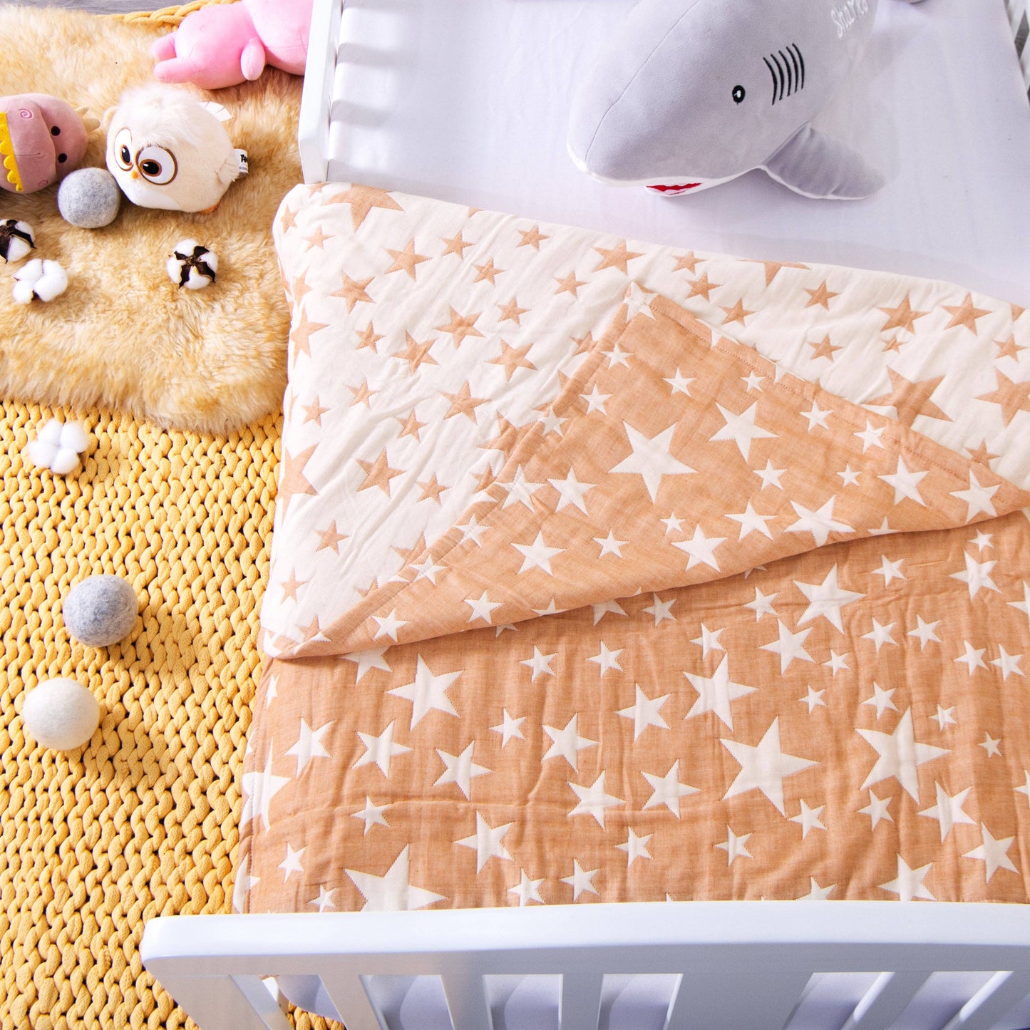 Bay & Loom - 3 Layer Muslin Cotton Jacquard Toddler Blanket: Blue / 30 x 40 inches