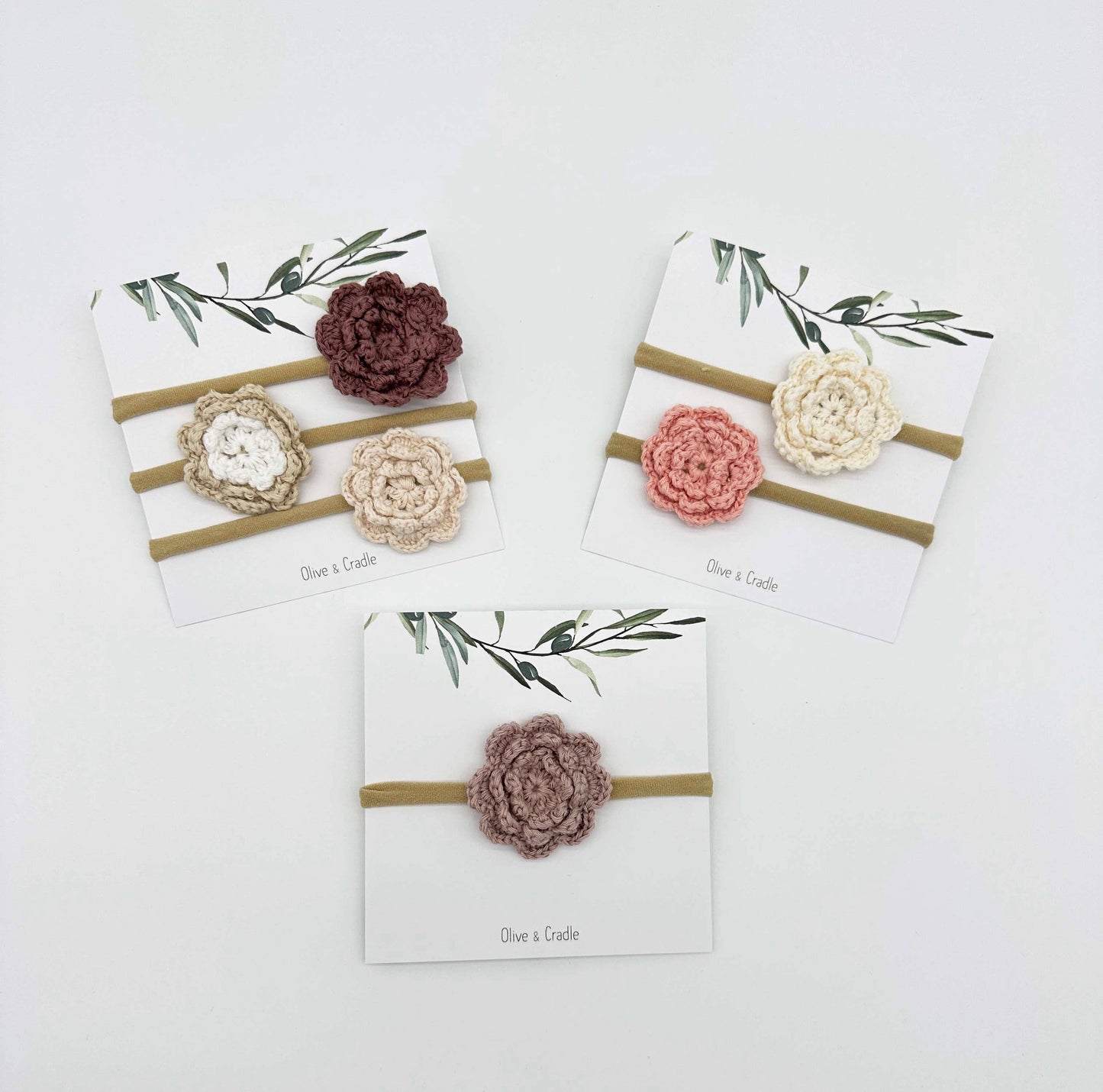 OLIVE & CRADLE - Crochet Flower Headband: Without Card / Milk-white / Triple Flower
