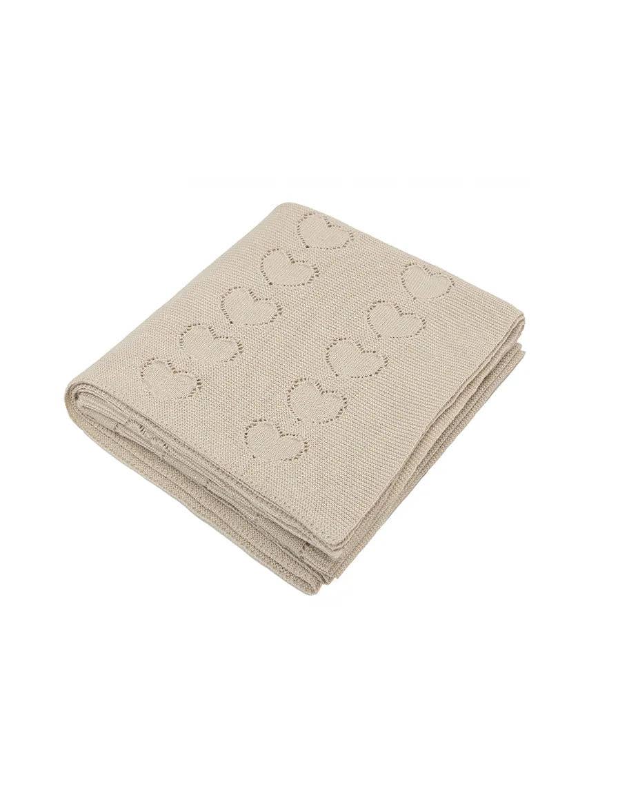Lilax - Baby Girl Cotton Knit Heart Receiving Blanket: Cream / One Size