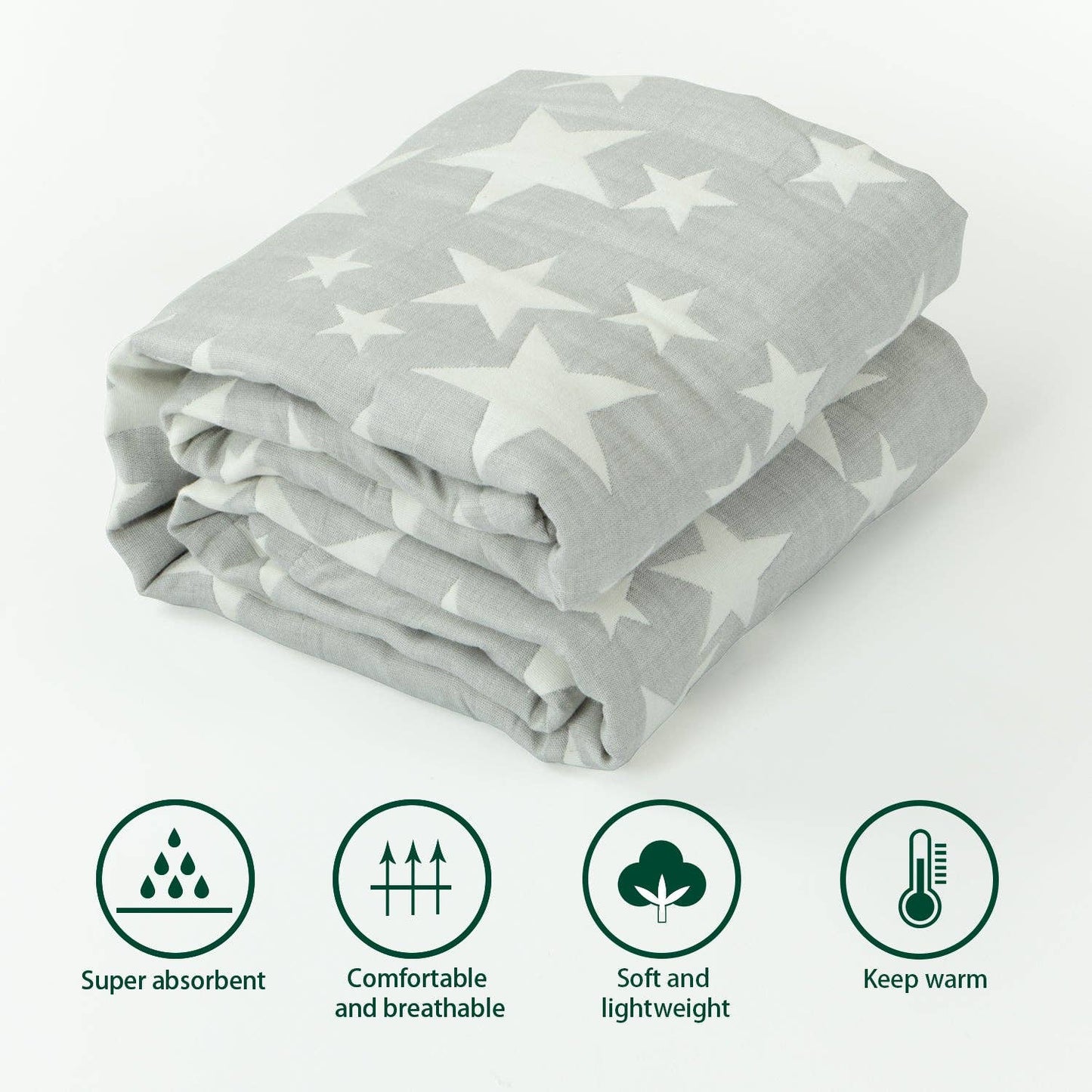 Bay & Loom - 3 Layer Muslin Cotton Jacquard Toddler Blanket: Blue Clover / 30 x 40 inches