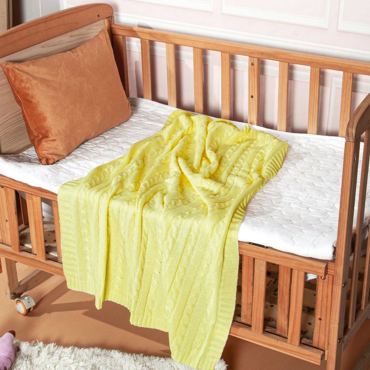 Bay & Loom - Cotton Cable Knitted Toddler Blanket: Gray / 30 x 40 inches