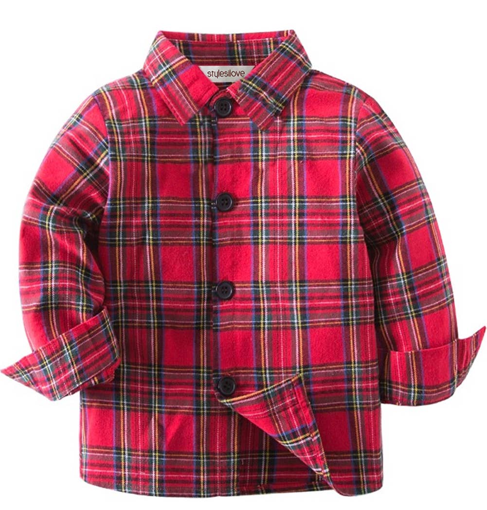 Fennco Styles - Red Plaid Cotton Button-Down Shirt – Baby & Toddler: 90/1-2T