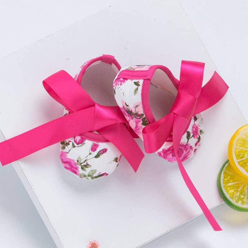 The Find Peaks - Girls' Cute Printed Cotton Baby Walker Shoes: Pink with Roses / 2-3(11)