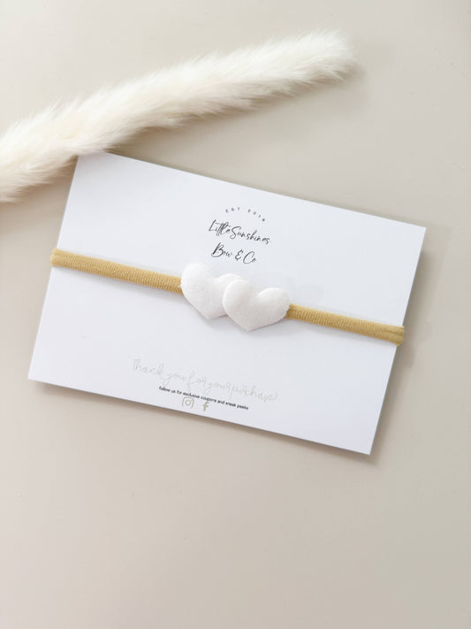 Little Sunshines Bow & Co - Double Velvet Heart Nylon Headband: White