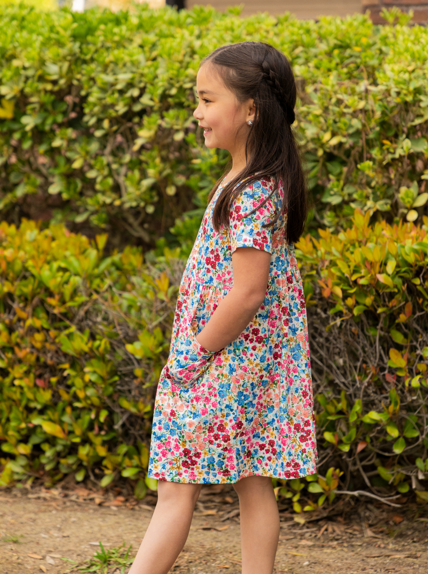 Spring Pattern Little Girls Pocket Dress