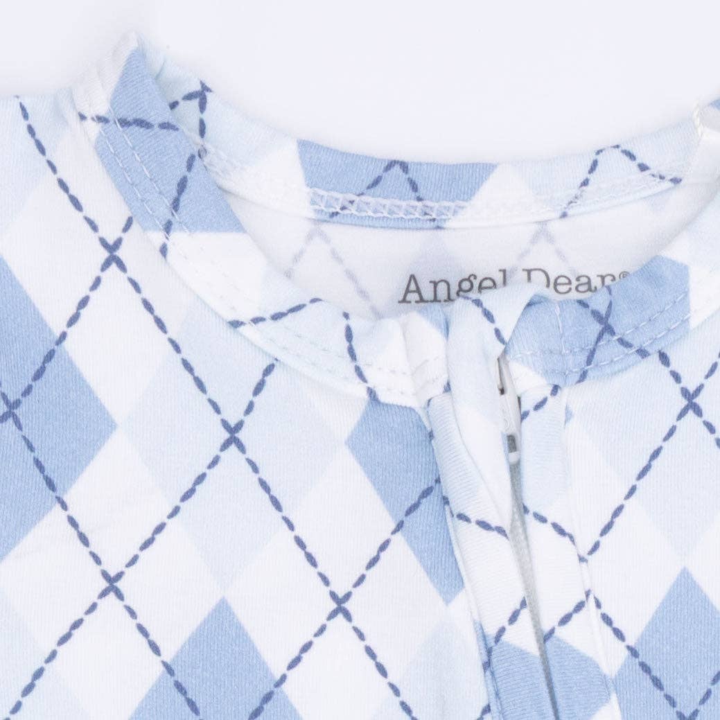Angel Dear - Blue Argyle - 2 Way Zipper Footie: NB