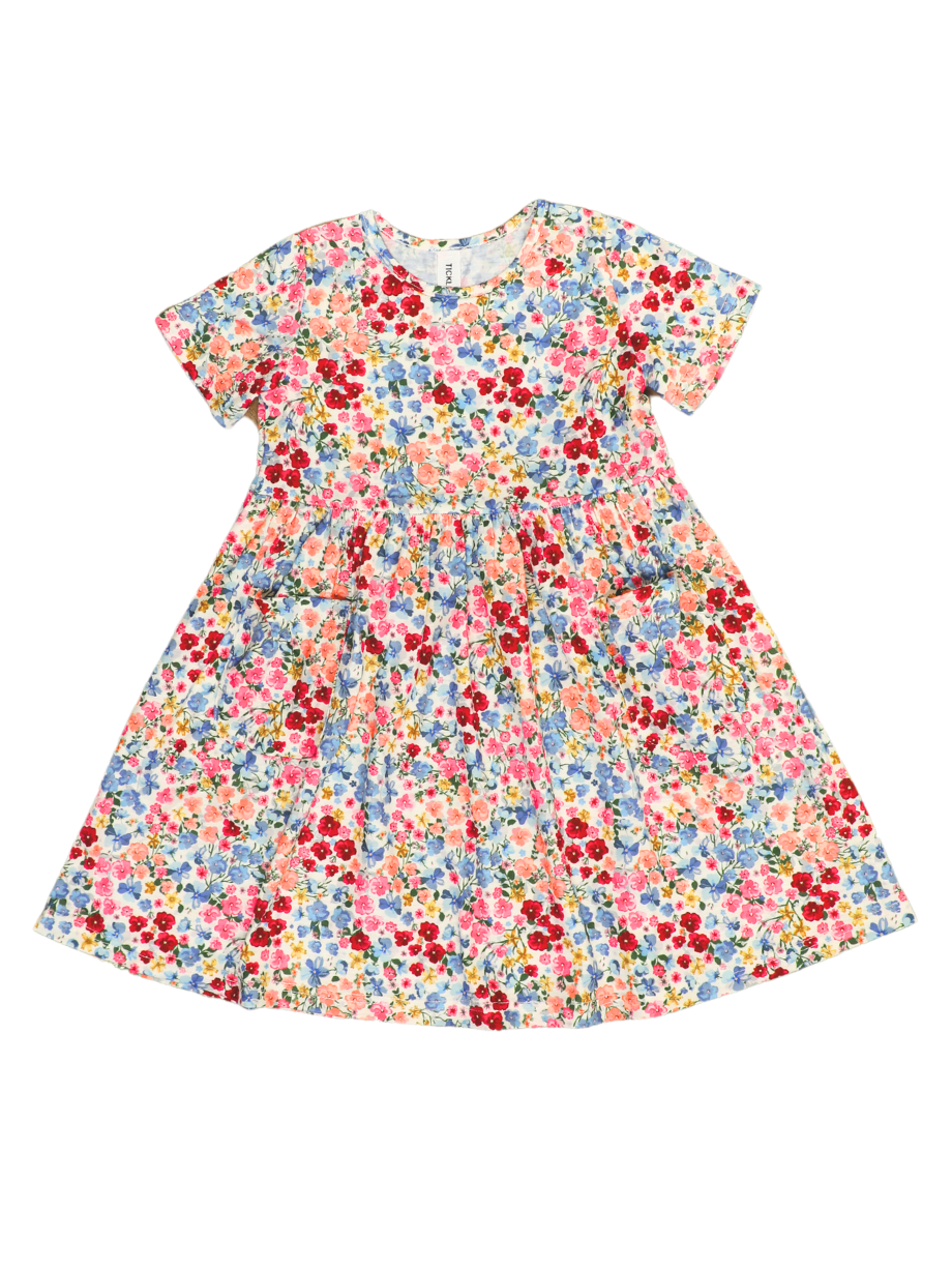 Spring Pattern Little Girls Pocket Dress