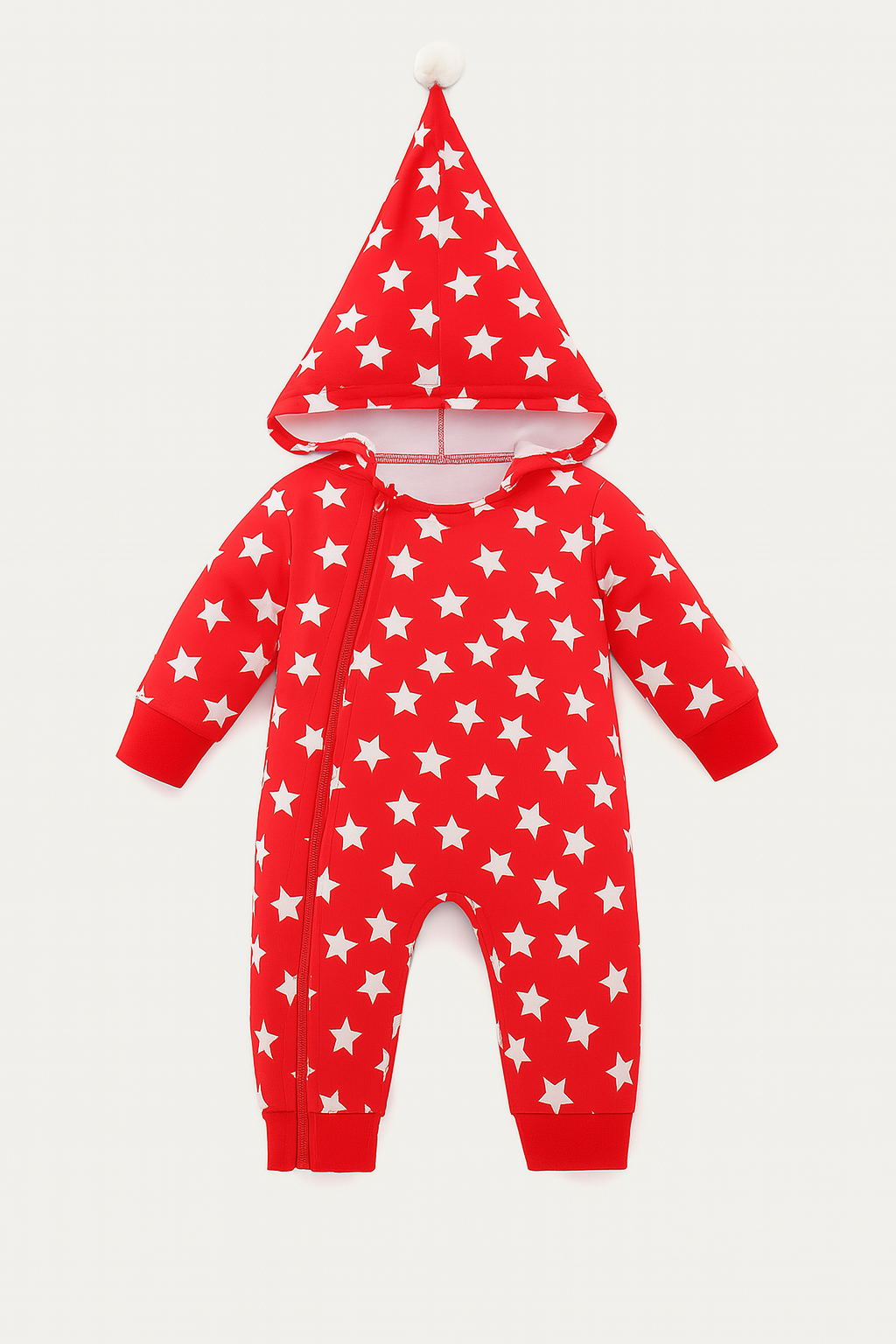 Fennco Styles - Allover Stars Baby Hooded Bodysuit : Red / 18-24 Months