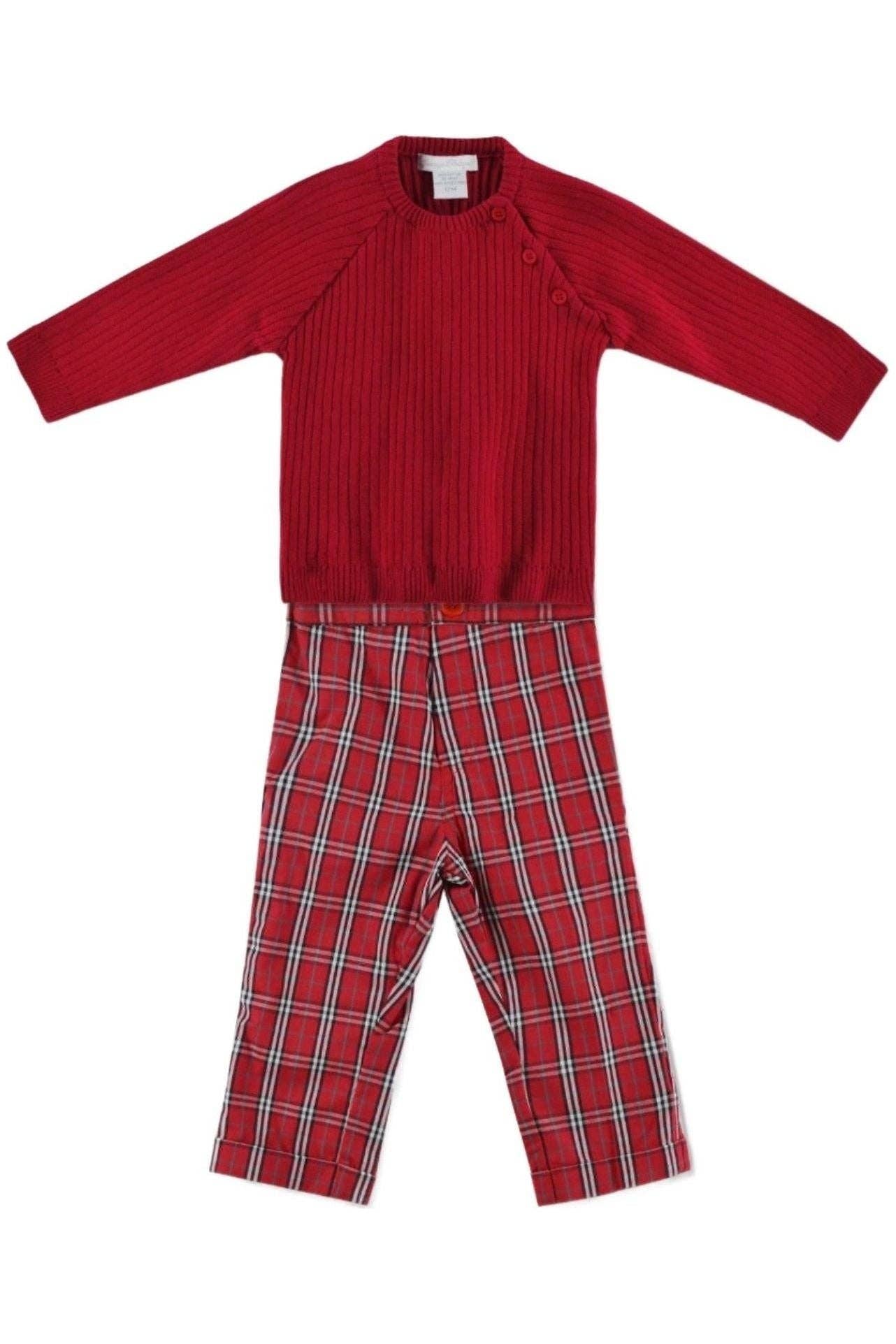 Julius Berger & Carriage Boutique - Red & White Plaid Baby Boy Pants Set: 6M