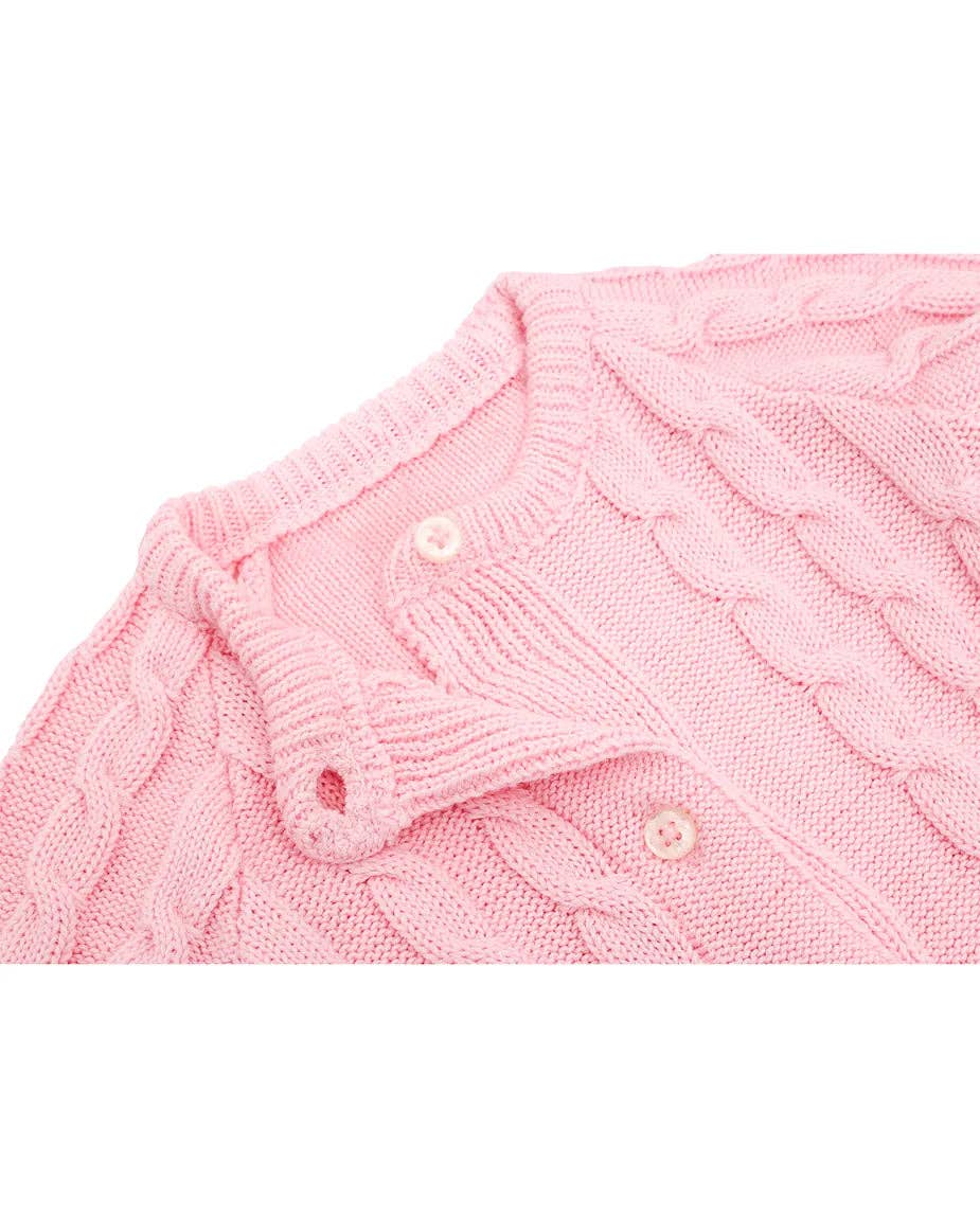 Lilax - Baby Girls' Cable Knit Long Sleeve Cotton Cardigan: White / 12-18M