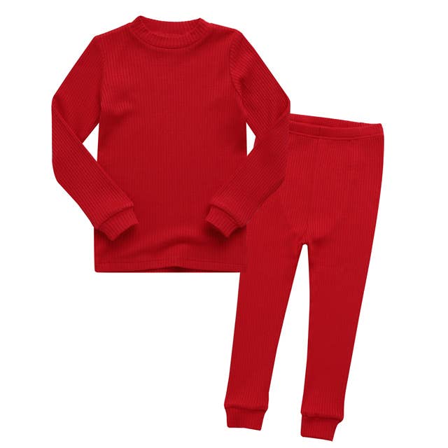 Vaenait Baby - Modal Ribbed knit Red Long Sleeve PJs: Red / S(2T)