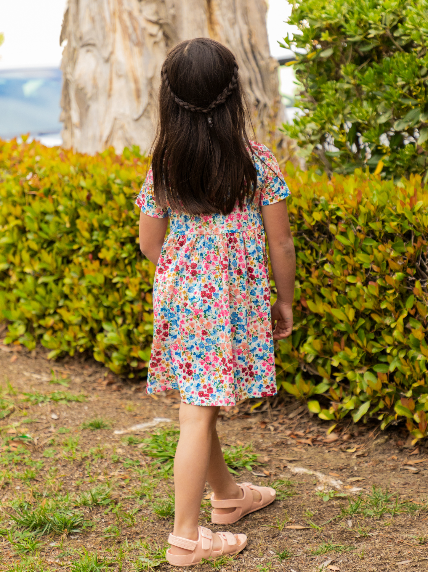 Spring Pattern Little Girls Pocket Dress
