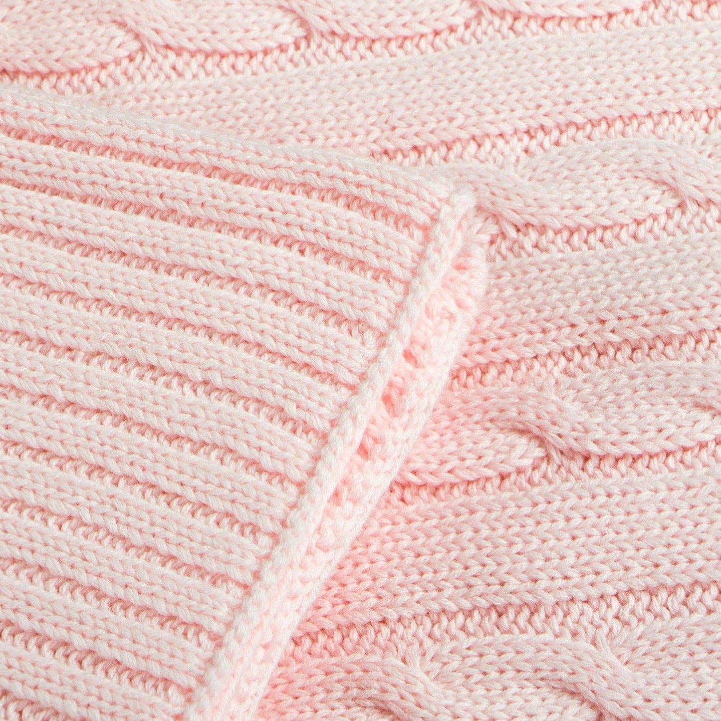 Bay & Loom - Cotton Cable Knitted Toddler Blanket: Baby Pink / 30 x 40 inches