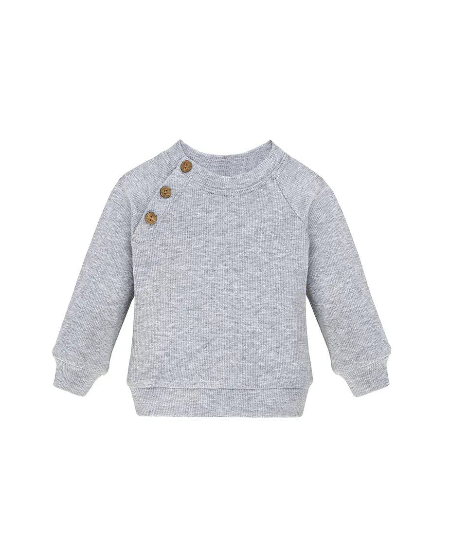 Lilax - Baby Ribbed Side-Buttoned Sweater Set: Gray / 0-3M