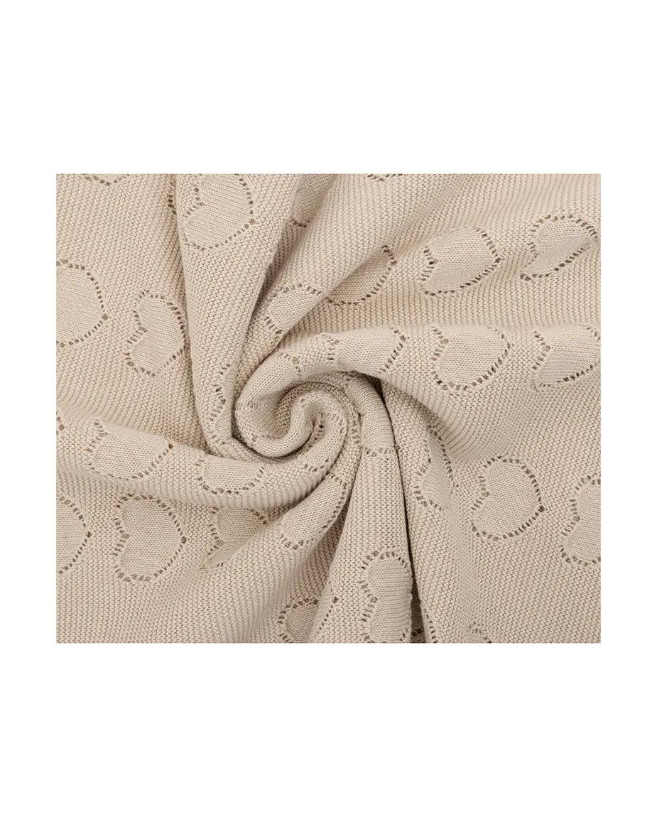 Lilax - Baby Girl Cotton Knit Heart Receiving Blanket: Beige / One Size