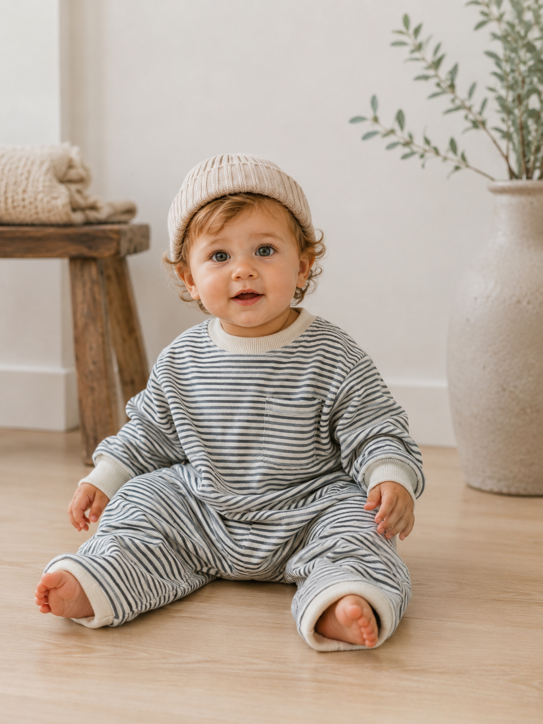 Birdie Lane Baby + Kids -   Striped Cozy Romper: 12-18M