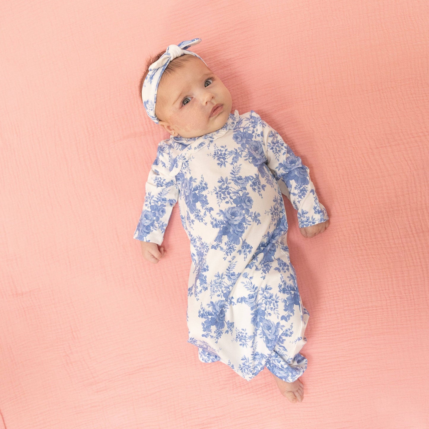 Angel Dear - Dream Cottage Floral - Kimono Gown & Knot Headband: 0-3M