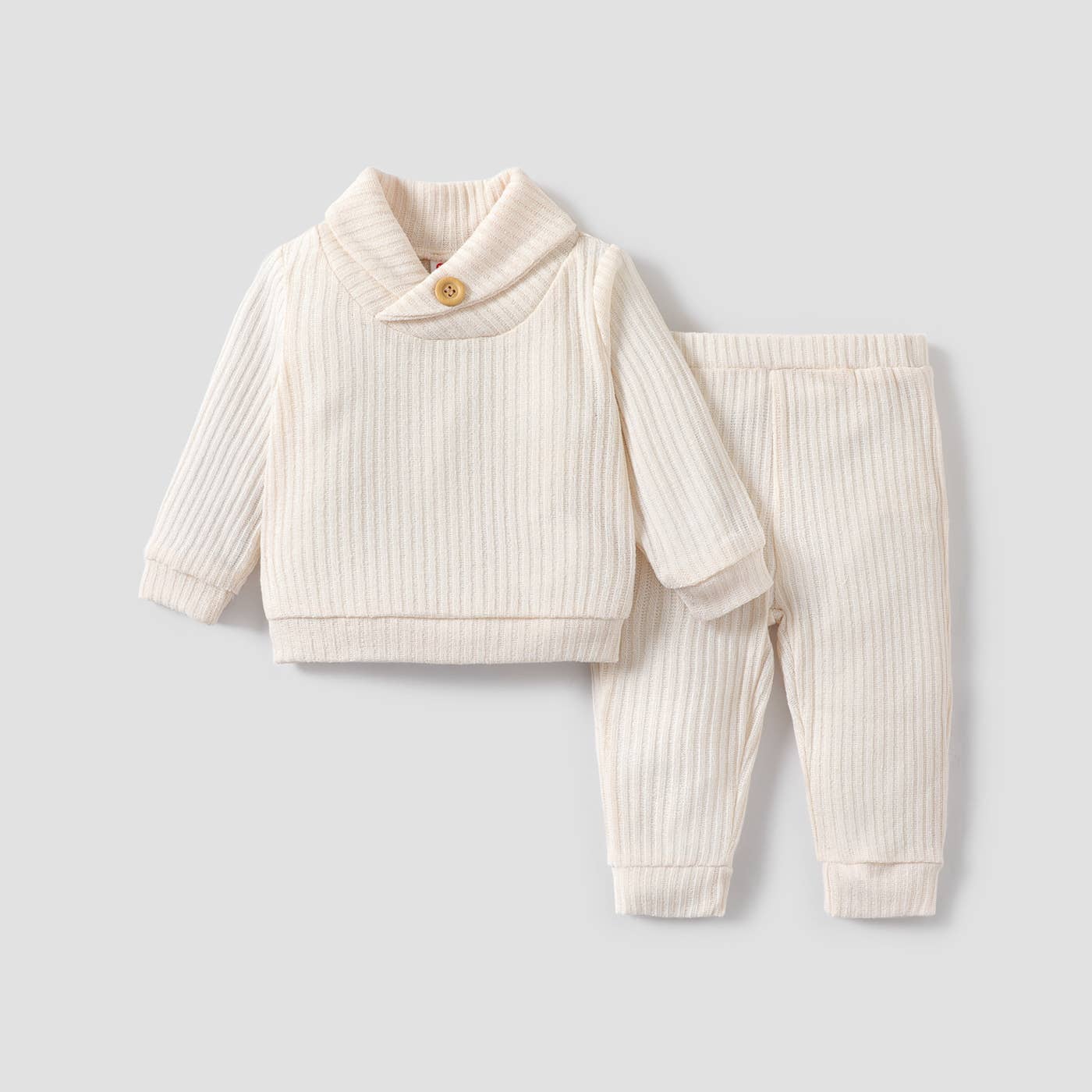 PatPat - 2pcs Baby Girl/Boy Casual Solid Color Set with Lapel: Apricot / 9-12 Months