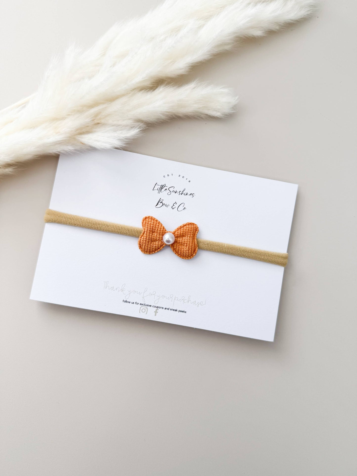 Little Sunshines Bow & Co - Corduroy Pearl Bow Nylon Headband: Gray