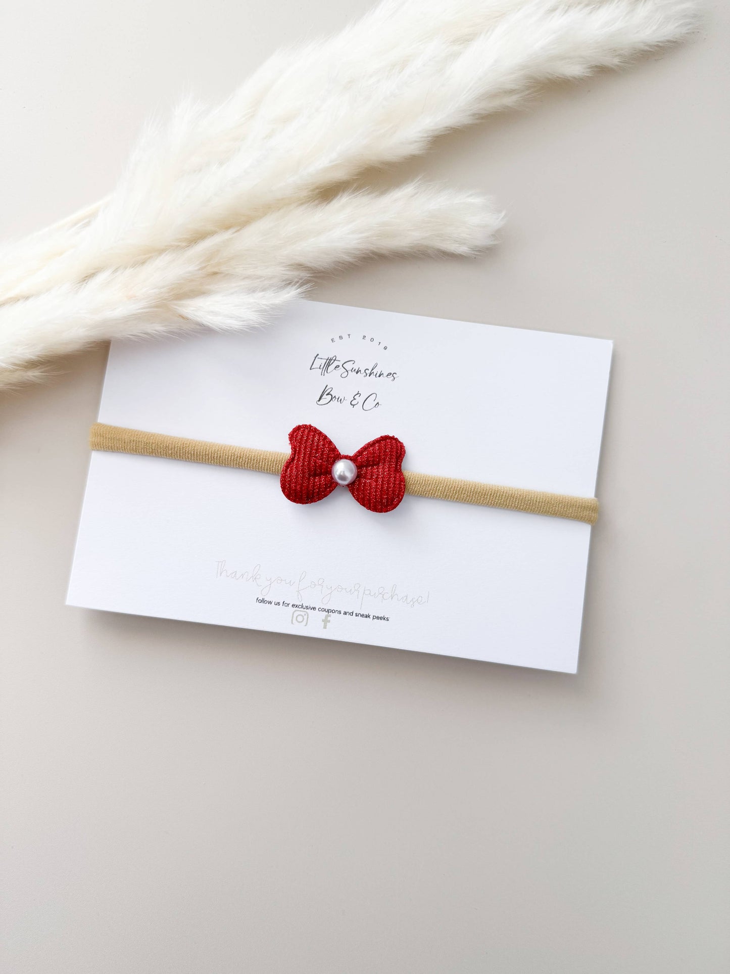 Little Sunshines Bow & Co - Corduroy Pearl Bow Nylon Headband: Gray