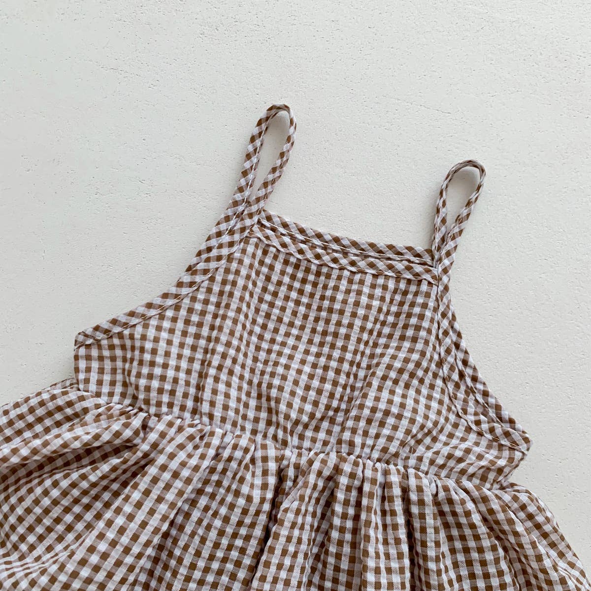 PatPat - Kids Brown White Gingham Romper Set with Matching Bucket Hat: Black / 3-6M