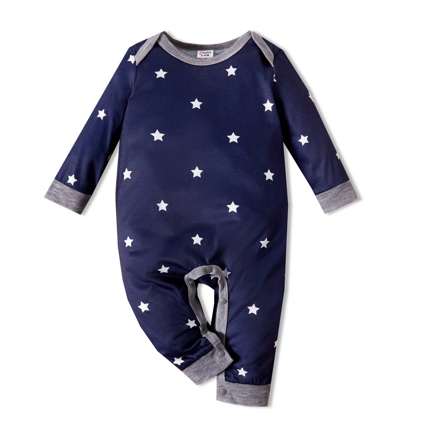 PatPat - Baby Boy All Over Striped or Star Print Long-sleeve Jumpsuit: White / 9-12 Months