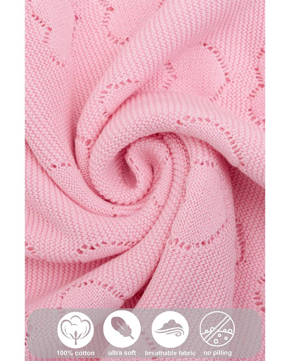 Lilax - Baby Girl Cotton Knit Heart Receiving Blanket: Pink / One Size