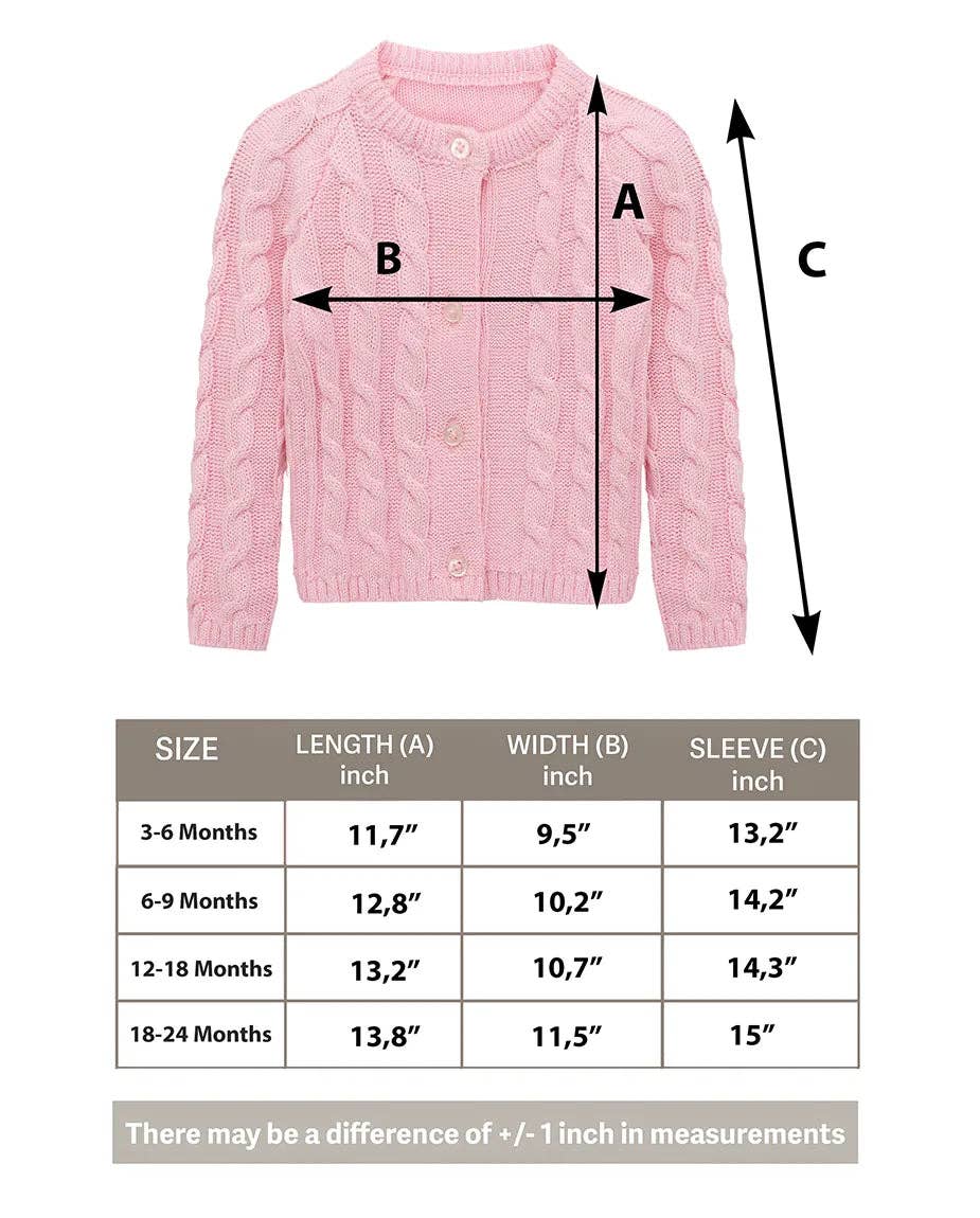 Lilax - Baby Girls' Cable Knit Long Sleeve Cotton Cardigan: Cream / 3-6M