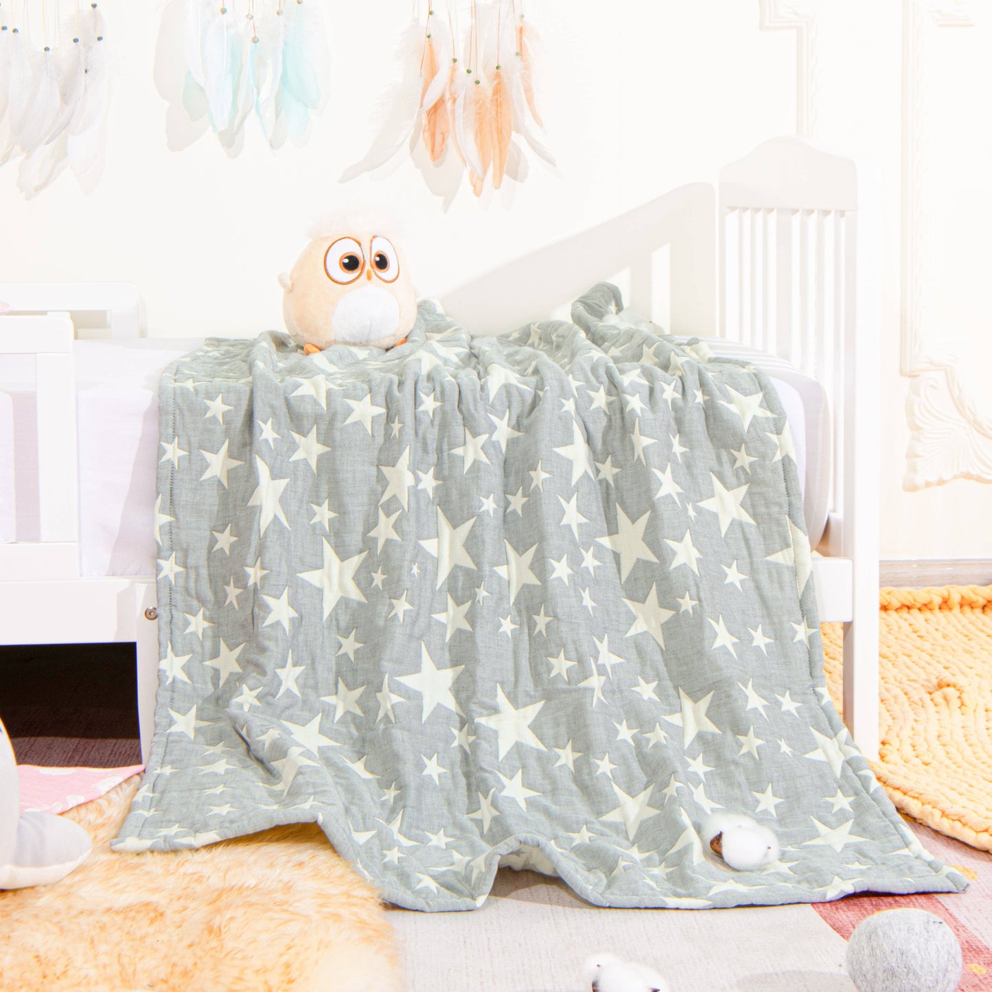 Bay & Loom - 3 Layer Muslin Cotton Jacquard Toddler Blanket: Blue / 30 x 40 inches