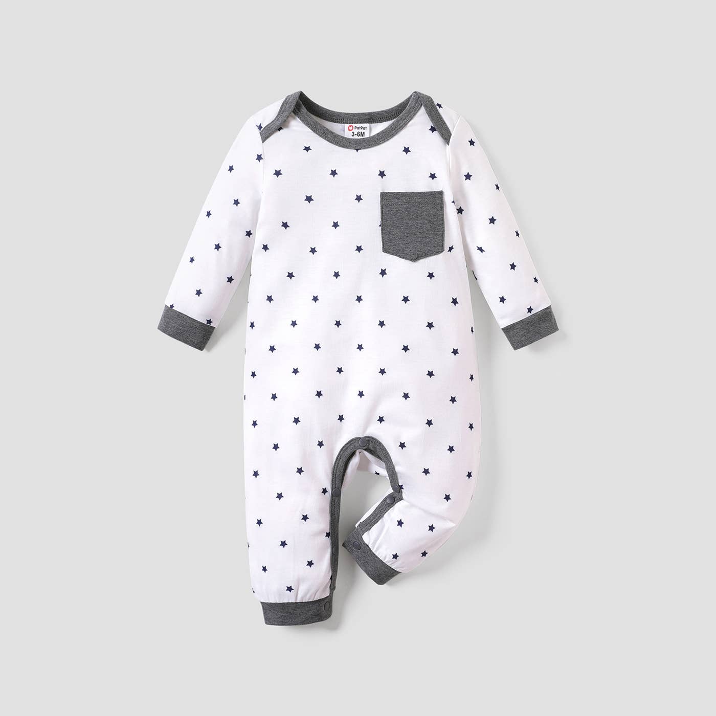 PatPat - Baby Boy All Over Striped or Star Print Long-sleeve Jumpsuit: White / 3-6 Months