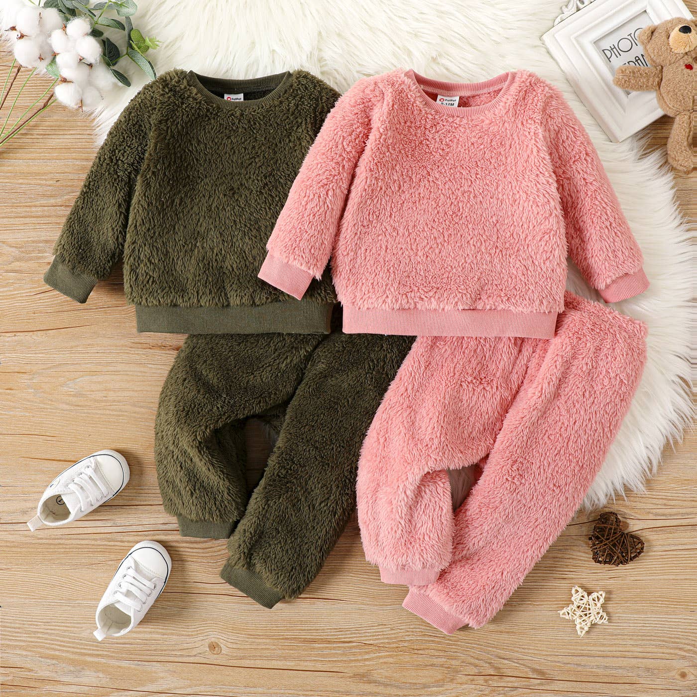 PatPat - 2pcs Baby Boy/Girl Thermal Fuzzy  Pullover and Pants Set: Pink / 3-6 Months