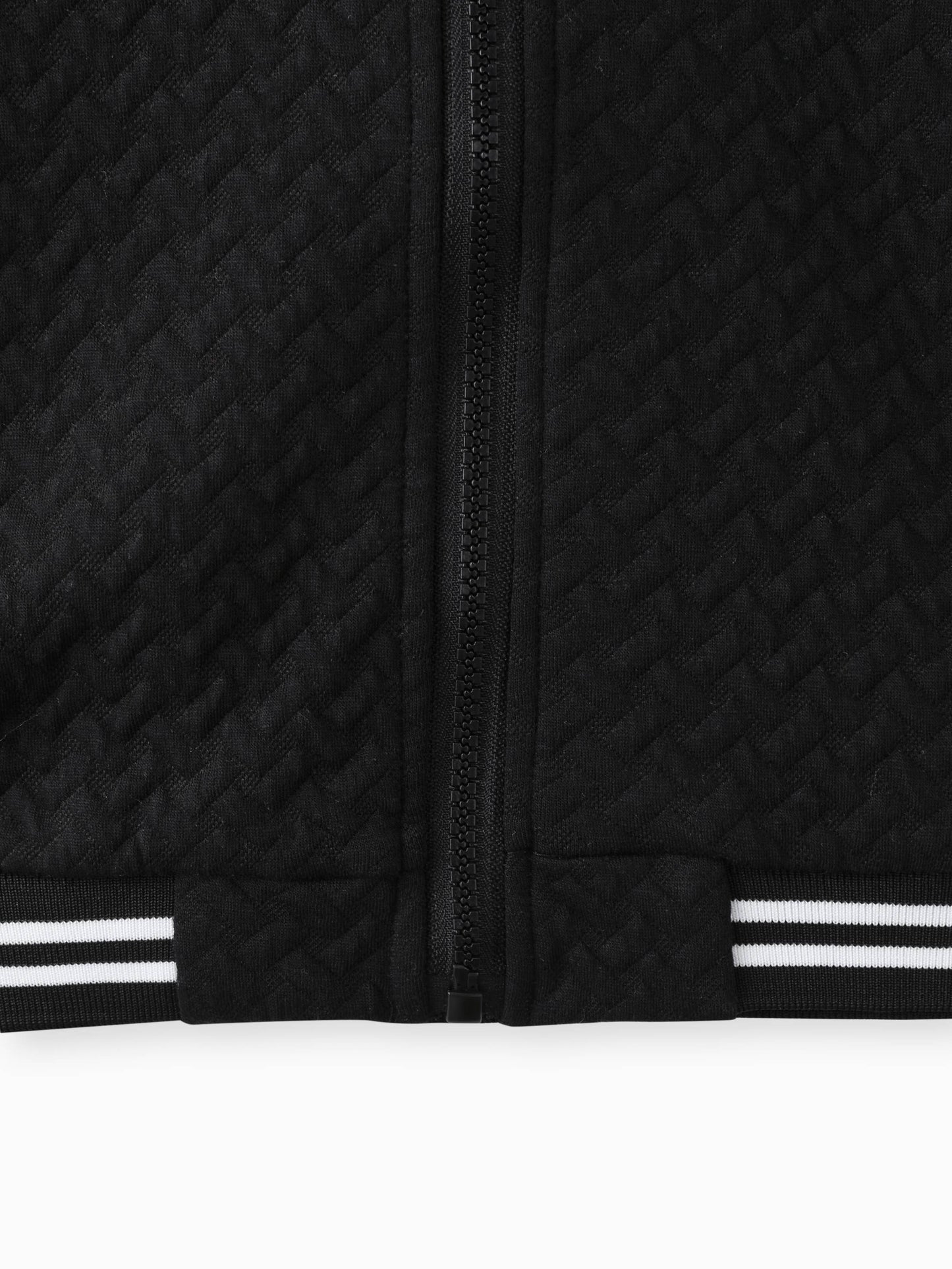 PatPat - 2-pcs Kid Boy Textured Striped Zipper Bomber Jacket & Pants: Black / 4-5 Years