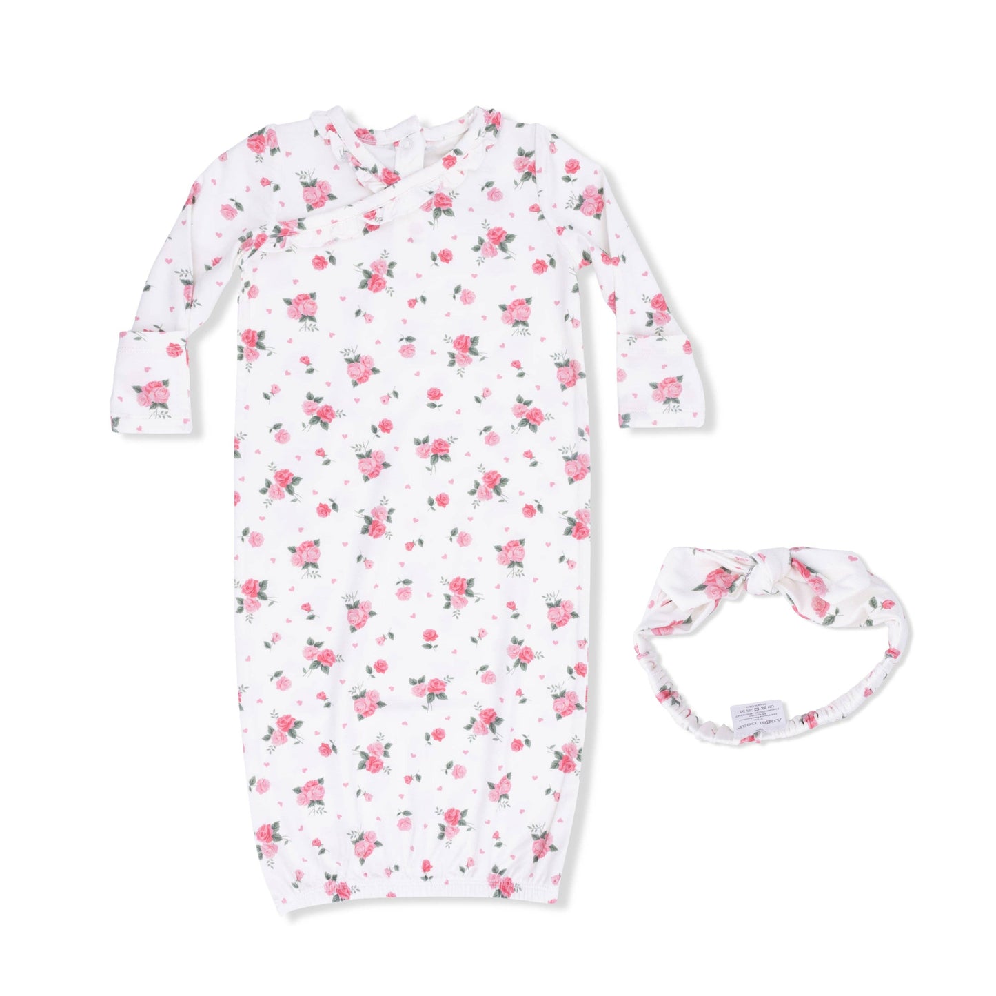 Angel Dear - Pink Rosettes - Kimono Gown & Knot Headband: 0-3M