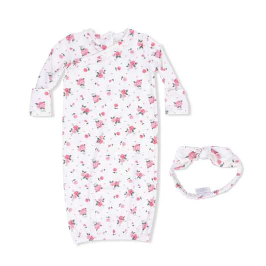 Angel Dear - Pink Rosettes - Kimono Gown & Knot Headband: 0-3M