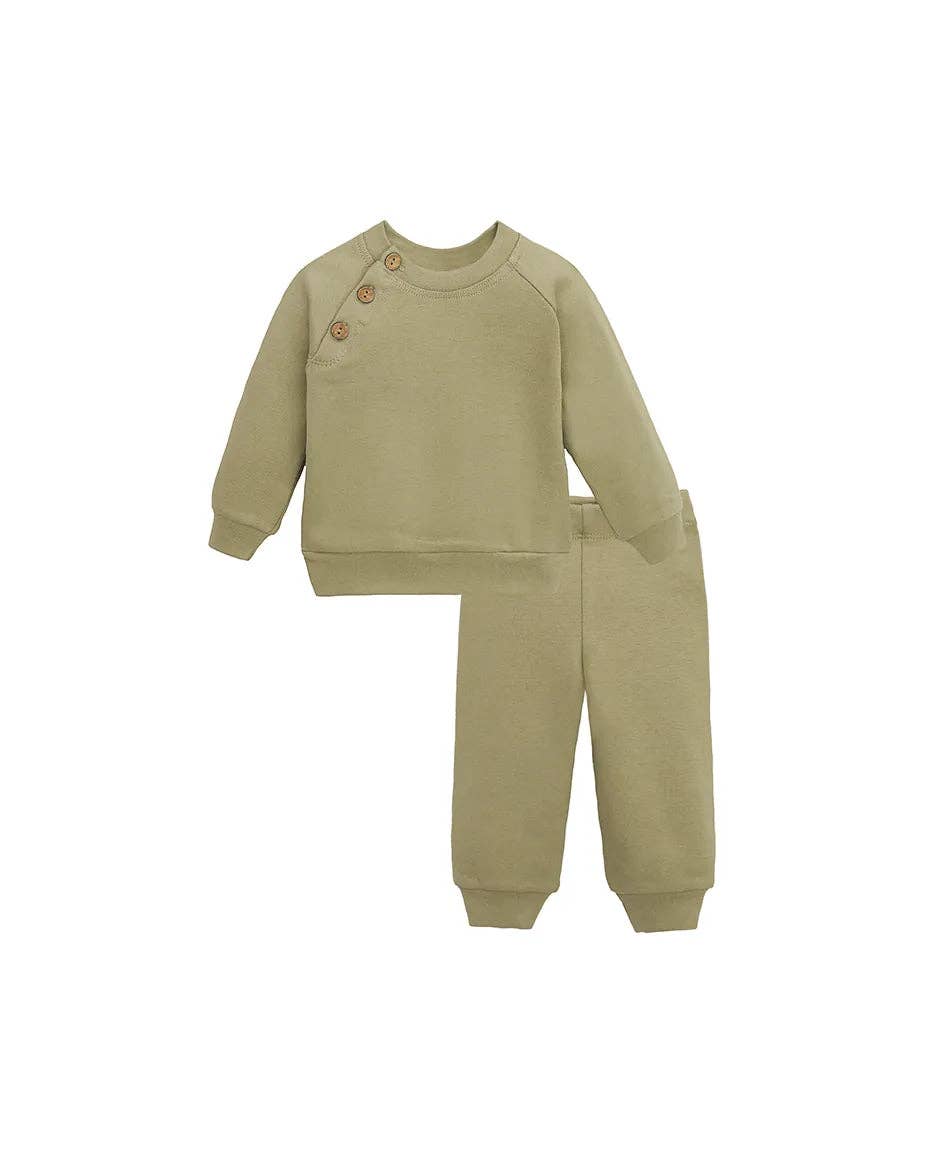 Lilax - Baby Cotton Sweatshirt & Sweatpant Set: Olive Green / 6-9M