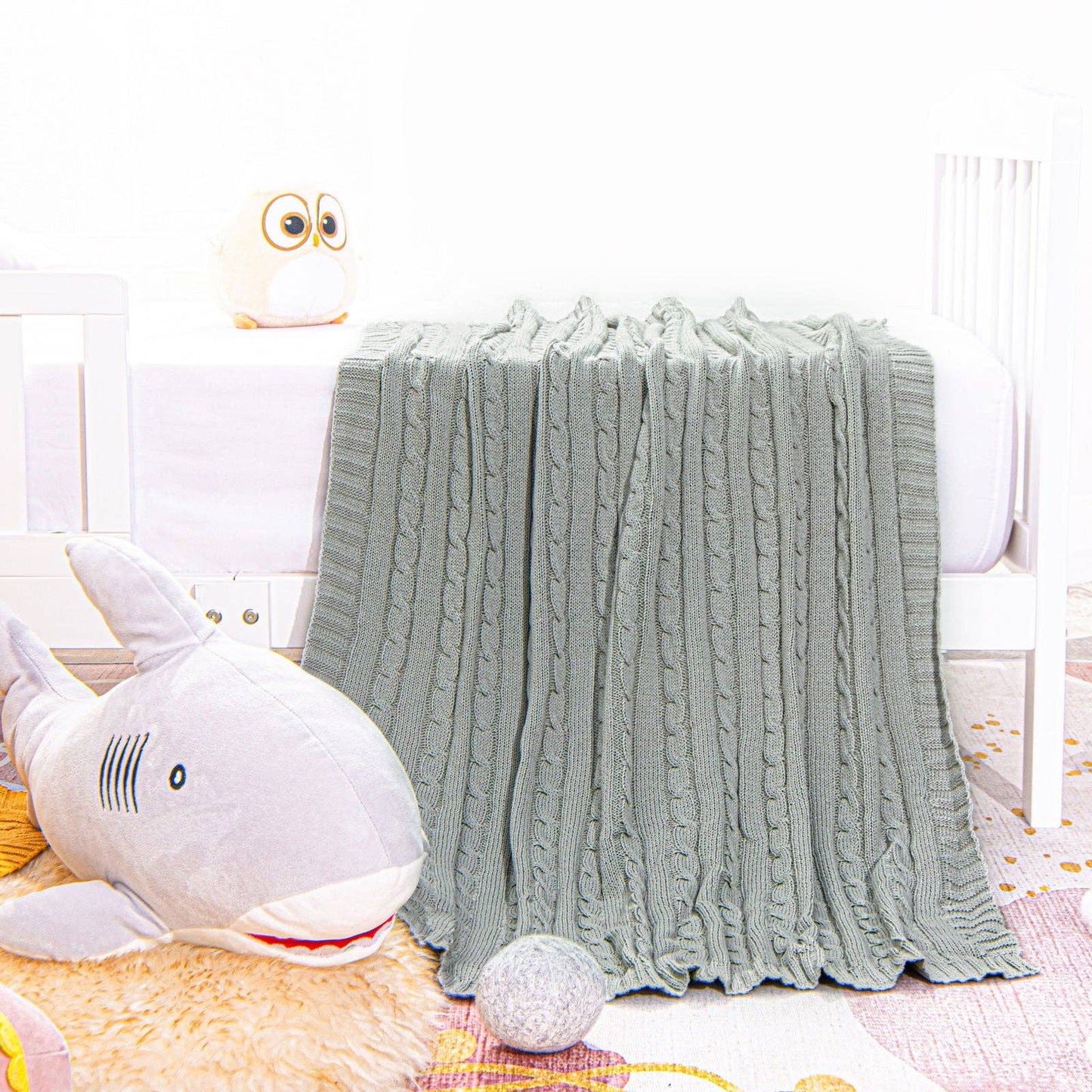 Bay & Loom - Cotton Cable Knitted Toddler Blanket: Baby Pink / 30 x 40 inches