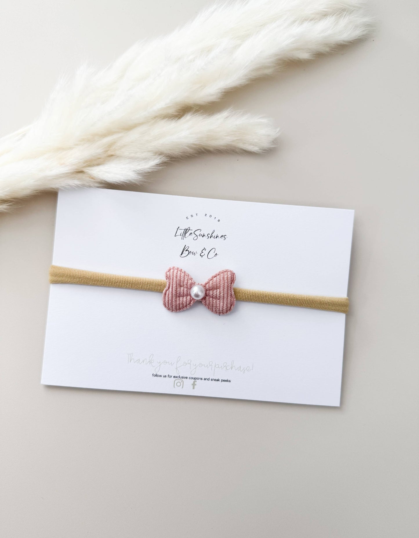 Little Sunshines Bow & Co - Corduroy Pearl Bow Nylon Headband: Gray
