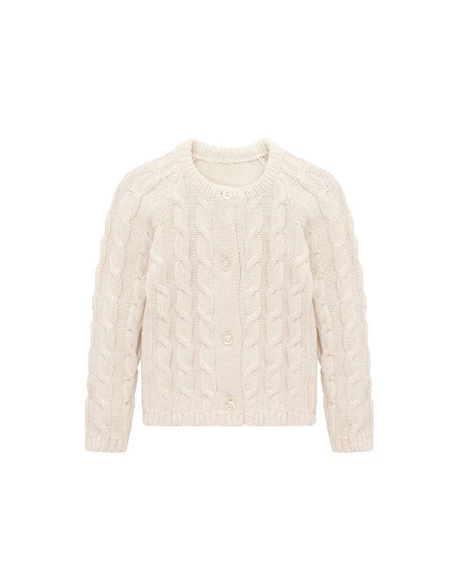 Lilax - Baby Girls' Cable Knit Long Sleeve Cotton Cardigan: White / 6-9M