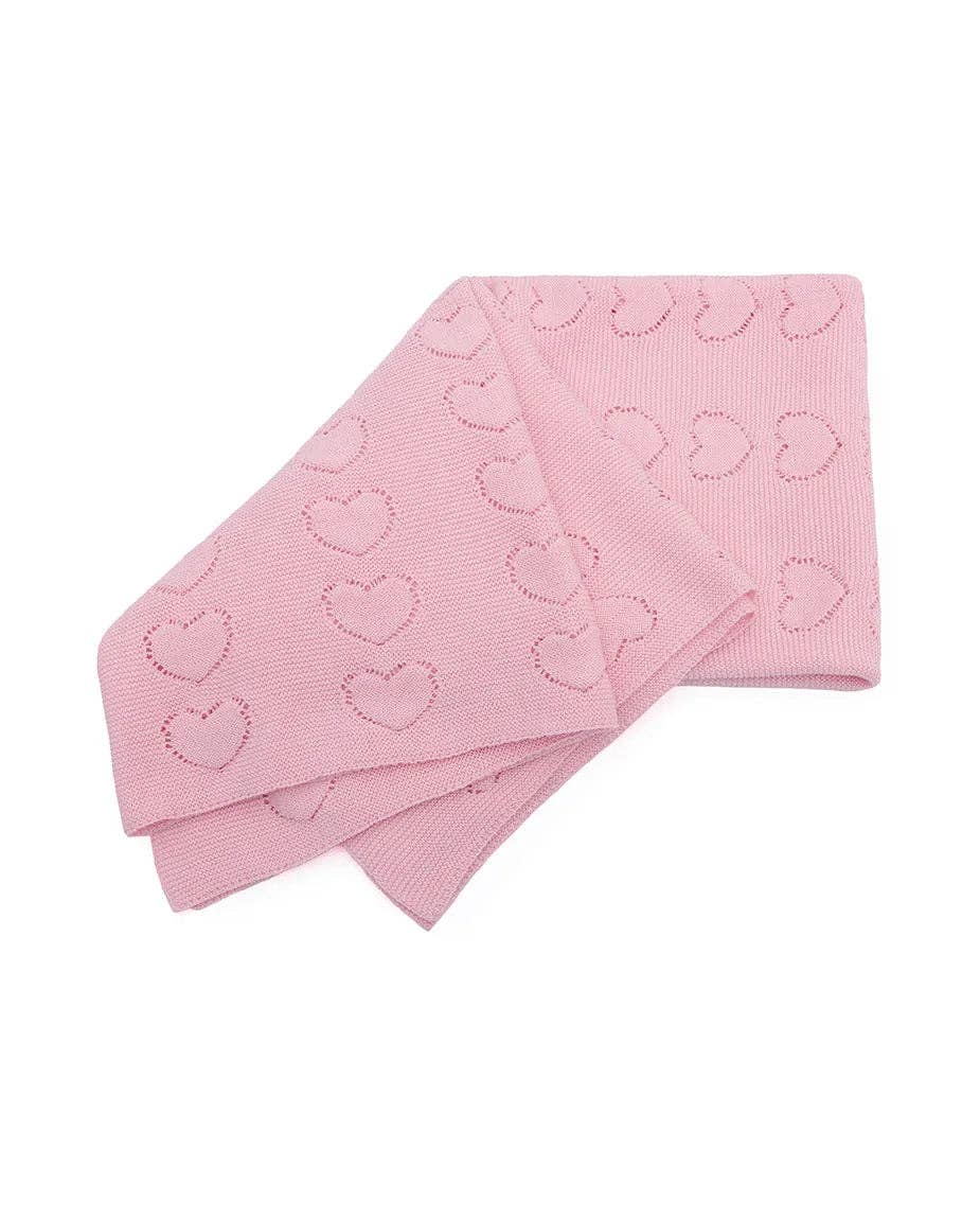 Lilax - Baby Girl Cotton Knit Heart Receiving Blanket: Beige / One Size