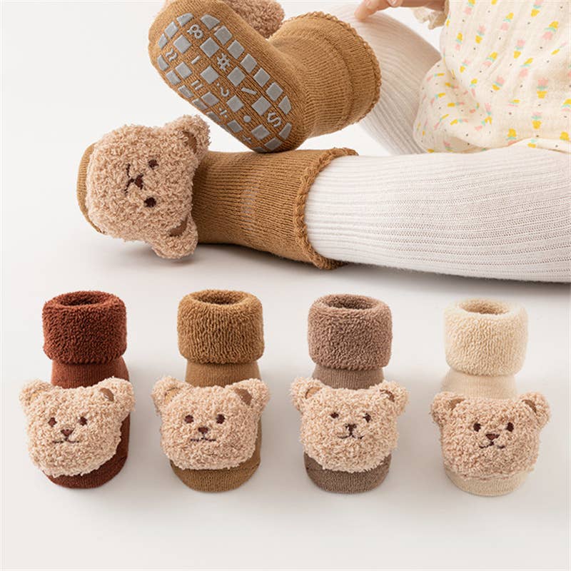 PatPat - Baby Toddler Cute Doll Terry Thick Non-slip Socks: Khaki / 12-24 Month