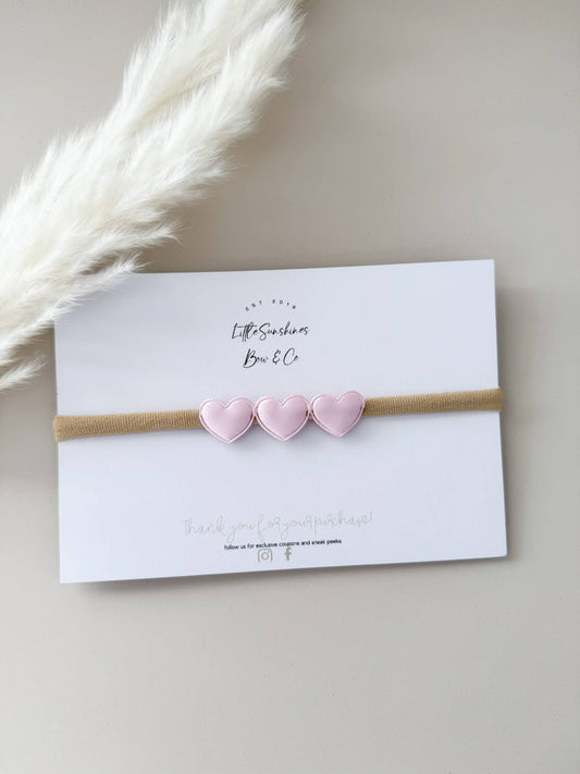 Little Sunshines Bow & Co - Satin Hearts Valentines Day Hair Clips & Headbands: Pink / Nylon Headband
