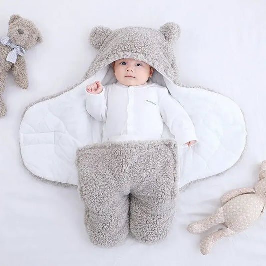PatPat - Baby Winter Cotton Plush Hooded Swaddles: Gray / 18-36M